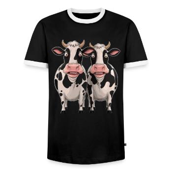 Lustige Kühe Cartoon Illustration - Männer Kontrast-T-Shirt - Schwarz/Weiß - Vorne - AI Model Female 172 light (172cm) & AI Model Male 178 light (178cm)