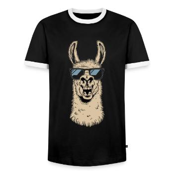 Funny llama with sunglasses in cartoon style - Men's Ringer Shirt - black/white - Front - AI Model Female 172 light (172cm) & AI Model Male 178 light (178cm)