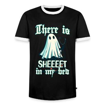 Drôles de fantômes disant dans mon lit Halloween - T-shirt contrasté Homme - noir/blanc - Devant - AI Model Female 172 light (172cm) & AI Model Male 178 light (178cm)