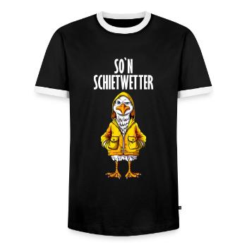 Northern Germany Weather Seagull Wearing Raincoat - Men's Ringer Shirt - black/white - Front - AI Model Female 172 light (172cm) & AI Model Male 178 light (178cm)