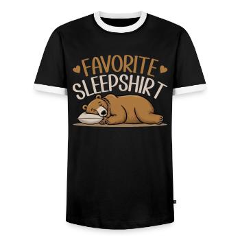 Official Funny Grizzly Bear Sleep Shirt - Men's Ringer Shirt - black/white - Front - AI Model Female 172 light (172cm) & AI Model Male 178 light (178cm)