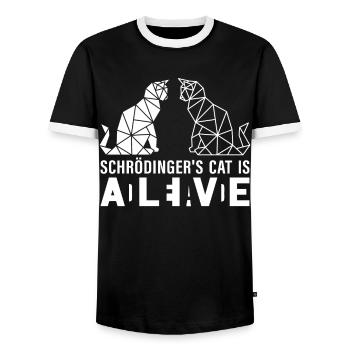 Schrödinger's Cat Is Dead and Alive - Men's Ringer Shirt - black/white - Front - AI Model Female 172 light (172cm) & AI Model Male 178 light (178cm)