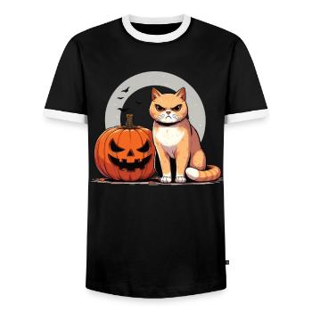 Halloween Katze Und Kürbis Für Herbst Kürbis Katze - Männer Kontrast-T-Shirt - Schwarz/Weiß - Vorne - AI Model Female 172 light (172cm) & AI Model Male 178 light (178cm)