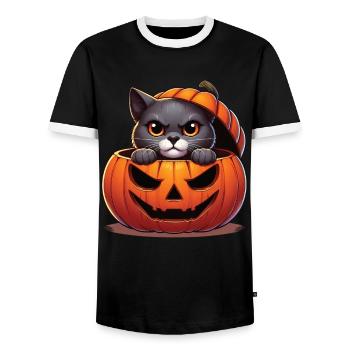 Halloween Katze Und Kürbis Für Herbst Kürbis Katze - Männer Kontrast-T-Shirt - Schwarz/Weiß - Vorne - AI Model Female 172 light (172cm) & AI Model Male 178 light (178cm)