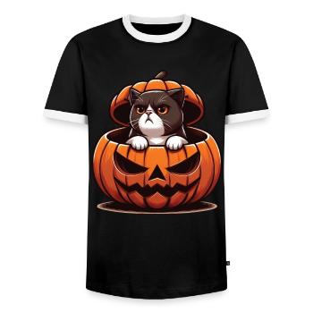 Halloween Katze Und Kürbis Für Herbst Kürbis Katze - Männer Kontrast-T-Shirt - Schwarz/Weiß - Vorne - AI Model Female 172 light (172cm) & AI Model Male 178 light (178cm)