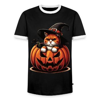 Halloween Katze Und Kürbis Für Herbst Kürbis Katze - Männer Kontrast-T-Shirt - Schwarz/Weiß - Vorne - AI Model Female 172 light (172cm) & AI Model Male 178 light (178cm)