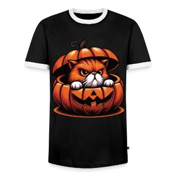 Halloween Katze Und Kürbis Für Herbst Kürbis Katze - Männer Kontrast-T-Shirt - Schwarz/Weiß - Vorne - AI Model Female 172 light (172cm) & AI Model Male 178 light (178cm)