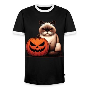 Halloween Katze Und Kürbis Für Herbst Kürbis Katze - Männer Kontrast-T-Shirt - Schwarz/Weiß - Vorne - AI Model Female 172 light (172cm) & AI Model Male 178 light (178cm)