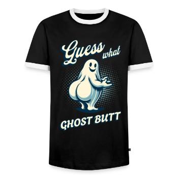Halloween Costume Ghosts Butt Funny Saying - Men's Ringer Shirt - black/white - Front - AI Model Female 172 light (172cm) & AI Model Male 178 light (178cm)
