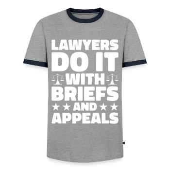 Anwalt Rechtsanwalt Gericht Staatsanwalt - Männer Kontrast-T-Shirt - Grau/Navy  - Vorne - AI Model Female 172 light (172cm) & AI Model Male 178 light (178cm)