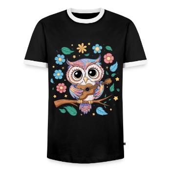 Niedliche Eule Vogel Federn Blumen Gitarre - Männer Kontrast-T-Shirt - Schwarz/Weiß - Vorne - AI Model Female 172 light (172cm) & AI Model Male 178 light (178cm)
