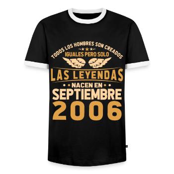 The Legends are born in September 2006 - Men's Ringer Shirt - black/white - Front - AI Model Female 172 light (172cm) & AI Model Male 178 light (178cm)