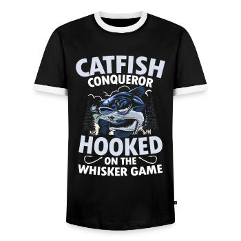 Catfish Conqueror Hooked On The Whisker Game - Männer Kontrast-T-Shirt - Schwarz/Weiß - Vorne - AI Model Female 172 light (172cm) & AI Model Male 178 light (178cm)