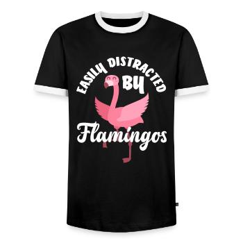 Flamant rose distrait - T-shirt contrasté Homme - noir/blanc - Devant - AI Model Female 172 light (172cm) & AI Model Male 178 light (178cm)