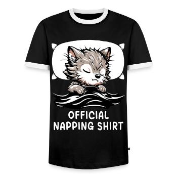 Chemise de sieste officielle loup-garou - T-shirt contrasté Homme - noir/blanc - Devant - AI Model Female 172 light (172cm) & AI Model Male 178 light (178cm)