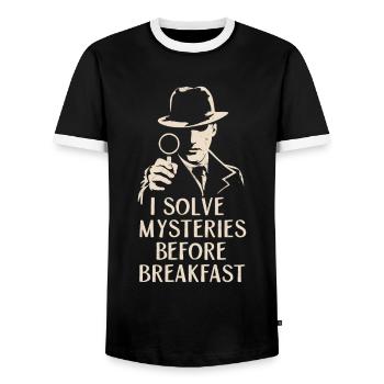 Tenue de dîner Murder Mystery - Je résous des mystères - T-shirt contrasté Homme - noir/blanc - Devant - AI Model Female 172 light (172cm) & AI Model Male 178 light (178cm)