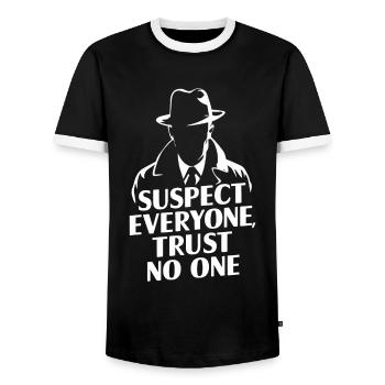 Murder Mystery Dinner Outfit: Suspect Everyone, - Men's Ringer Shirt - black/white - Front - AI Model Female 172 light (172cm) & AI Model Male 178 light (178cm)