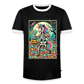 Drôle de squelette de licorne aime les bonbons - T-shirt contrasté Homme - noir/blanc - Devant - AI Model Female 172 light (172cm) & AI Model Male 178 light (178cm)