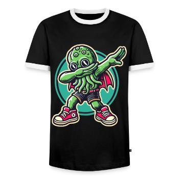 Lustiger Dabbender Cthulhu Dabbing Design - Männer Kontrast-T-Shirt - Schwarz/Weiß - Vorne - AI Model Female 172 light (172cm) & AI Model Male 178 light (178cm)