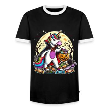 Funny Vampire Unicorn Loves Candy - Men's Ringer Shirt - black/white - Front - AI Model Female 172 light (172cm) & AI Model Male 178 light (178cm)