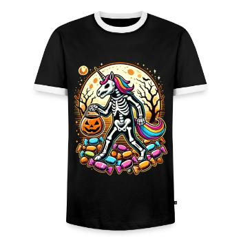 Drôle de squelette de licorne aime les bonbons - T-shirt contrasté Homme - noir/blanc - Devant - AI Model Female 172 light (172cm) & AI Model Male 178 light (178cm)