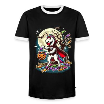 Funny Vampire Unicorn Loves Candy - Men's Ringer Shirt - black/white - Front - AI Model Female 172 light (172cm) & AI Model Male 178 light (178cm)