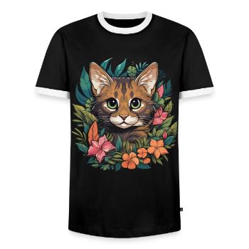 Bengal Cat - Men's Ringer Shirt - black/white - Front - AI Model Female 172 light (172cm) & AI Model Male 178 light (178cm)