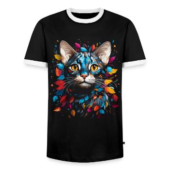 Bengal Cat - Men's Ringer Shirt - black/white - Front - AI Model Female 172 light (172cm) & AI Model Male 178 light (178cm)