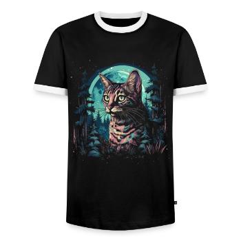 Bengal Cat - Men's Ringer Shirt - black/white - Front - AI Model Female 172 light (172cm) & AI Model Male 178 light (178cm)