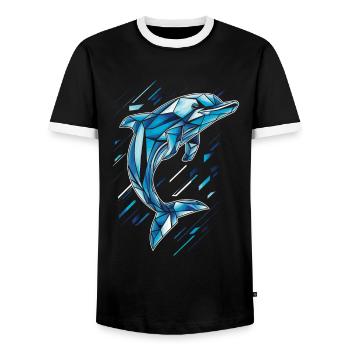 Geometric Dolphin in Blue Tones - Men's Ringer Shirt - black/white - Front - AI Model Female 172 light (172cm) & AI Model Male 178 light (178cm)