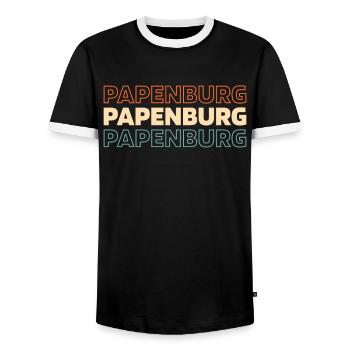 German city of Papenburg Lower Saxony - Men's Ringer Shirt - black/white - Front - AI Model Female 172 light (172cm) & AI Model Male 178 light (178cm)