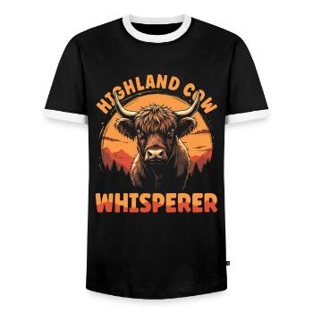 Schottisches Hochlandrind Highland Cow Hochlandkuh - Männer Kontrast-T-Shirt - Schwarz/Weiß - Vorne - AI Model Female 172 light (172cm) & AI Model Male 178 light (178cm)