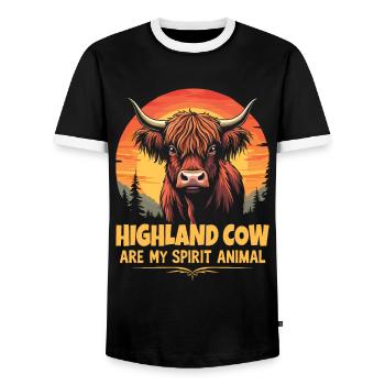 Schottisches Hochlandrind Highland Cow Hochlandkuh - Männer Kontrast-T-Shirt - Schwarz/Weiß - Vorne - AI Model Female 172 light (172cm) & AI Model Male 178 light (178cm)