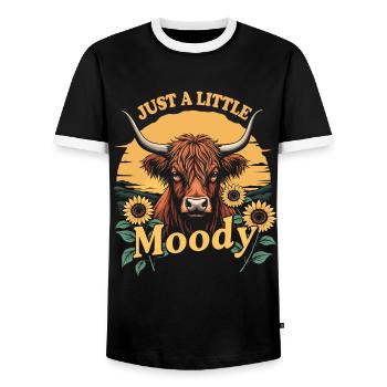 Schottisches Hochlandrind Highland Cow Hochlandkuh - Männer Kontrast-T-Shirt - Schwarz/Weiß - Vorne - AI Model Female 172 light (172cm) & AI Model Male 178 light (178cm)
