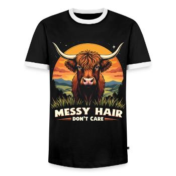 Schottisches Hochlandrind Highland Cow Hochlandkuh - Männer Kontrast-T-Shirt - Schwarz/Weiß - Vorne - AI Model Female 172 light (172cm) & AI Model Male 178 light (178cm)