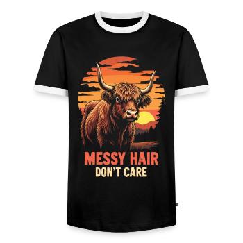 Schottisches Hochlandrind Highland Cow Hochlandkuh - Männer Kontrast-T-Shirt - Schwarz/Weiß - Vorne - AI Model Female 172 light (172cm) & AI Model Male 178 light (178cm)