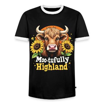 Schottisches Hochlandrind Highland Cow Hochlandkuh - Männer Kontrast-T-Shirt - Schwarz/Weiß - Vorne - AI Model Female 172 light (172cm) & AI Model Male 178 light (178cm)
