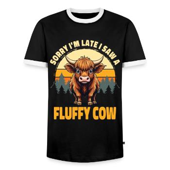 Schottisches Hochlandrind Highland Cow Hochlandkuh - Männer Kontrast-T-Shirt - Schwarz/Weiß - Vorne - AI Model Female 172 light (172cm) & AI Model Male 178 light (178cm)