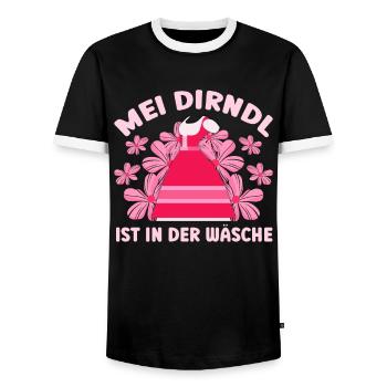 Dirndl Münchner Volksfest MEI DIRNDL IS IN THE - Men's Ringer Shirt - black/white - Front - AI Model Female 172 light (172cm) & AI Model Male 178 light (178cm)