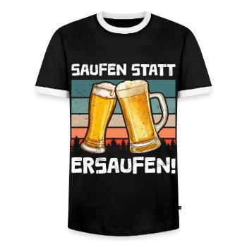 Saufen statt Ersaufen Bier - Männer Kontrast-T-Shirt - Schwarz/Weiß - Vorne - AI Model Female 172 light (172cm) & AI Model Male 178 light (178cm)
