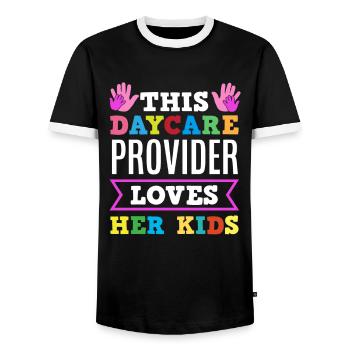 This day caregiver loves your children - Men's Ringer Shirt - black/white - Front - AI Model Female 172 light (172cm) & AI Model Male 178 light (178cm)