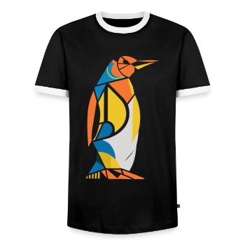 Bunter Pinguin Geometrisches Kunstwerk - Männer Kontrast-T-Shirt - Schwarz/Weiß - Vorne - AI Model Female 172 light (172cm) & AI Model Male 178 light (178cm)