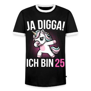 25. Geburtstag Frauen Einhorn Geschenk - Männer Kontrast-T-Shirt - Schwarz/Weiß - Vorne - AI Model Female 172 light (172cm) & AI Model Male 178 light (178cm)