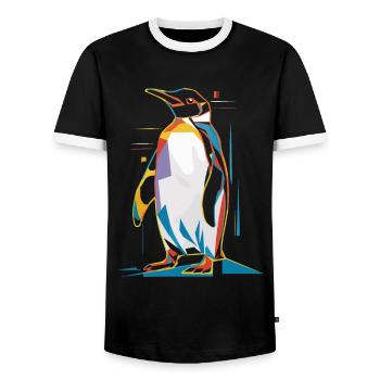 Pingouin géométrique coloré - T-shirt contrasté Homme - noir/blanc - Devant - AI Model Female 172 light (172cm) & AI Model Male 178 light (178cm)