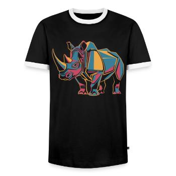 Colorful Geometric Rhinoceros - Men's Ringer Shirt - black/white - Front - AI Model Female 172 light (172cm) & AI Model Male 178 light (178cm)