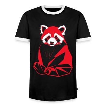 Geometric Red Panda Artwork - Men's Ringer Shirt - black/white - Front - AI Model Female 172 light (172cm) & AI Model Male 178 light (178cm)