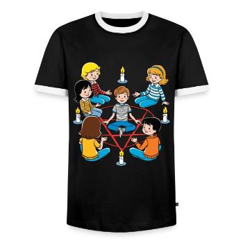 Retro Design Occult Summoning Rituals Vintage - Men's Ringer Shirt - black/white - Front - AI Model Female 172 light (172cm) & AI Model Male 178 light (178cm)
