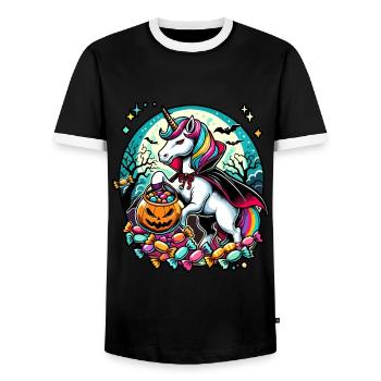 Funny Vampire Unicorn Loves Candy - Men's Ringer Shirt - black/white - Front - AI Model Female 172 light (172cm) & AI Model Male 178 light (178cm)