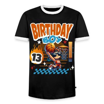 Basketball 13th Birthday - Men's Ringer Shirt - black/white - Front - AI Model Female 172 light (172cm) & AI Model Male 178 light (178cm)
