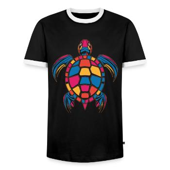 Colorful turtle artwork - Men's Ringer Shirt - black/white - Front - AI Model Female 172 light (172cm) & AI Model Male 178 light (178cm)
